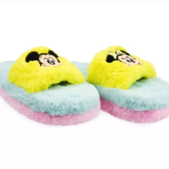 Disney Parks Retro Minnie Mickey Mouse Pastel Fuzzy Slippers - Picture 4 of 4